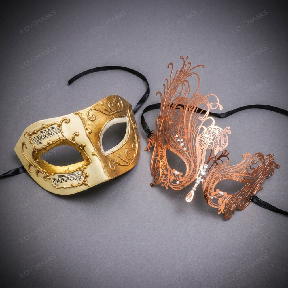 Venetian Musical Filigree Masquerade Halloween Party Mask Gold Rose Gold